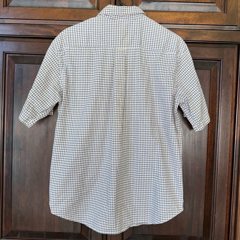 Dockers Men's Navy Cream Plaid SS Shirt Size M Seersucker Cotton Blend Button - Picture 4 of 12